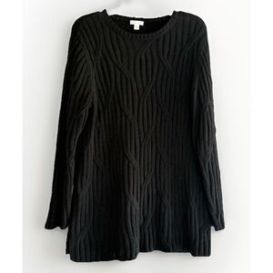 J Jill Chenille Cable Knit Sweater Black Soft Cozy Crew Neck Plush Classic Large